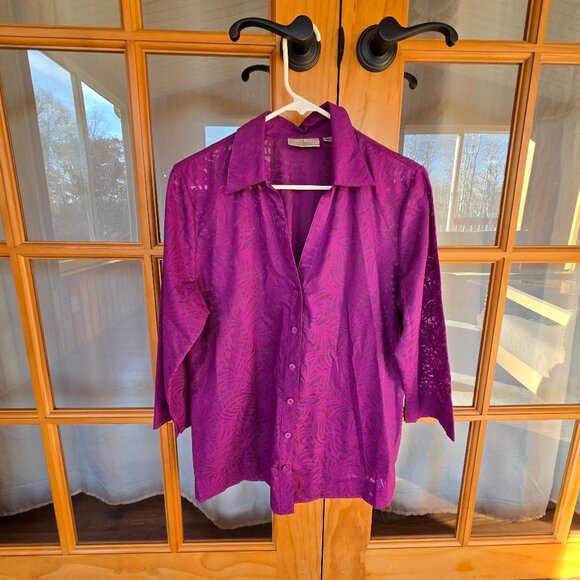 Studio Works Purple Sheer Button Down Polyester/Cotton Blouse [A] - Picture 1 of 6